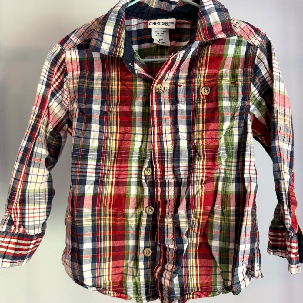 Cherokee Red and Green Button Down Shirt Classic Plaid
